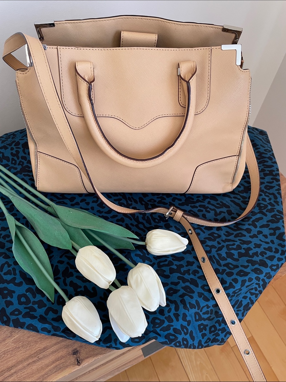 REBECCA MINKOFF 🔹 Classic Beige Leather Satchel Bag - Women's Shoulder Tote
